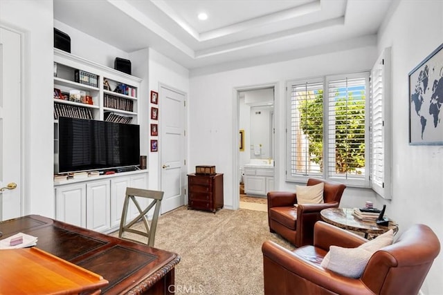 5 Marbella, Dana Point, CA 92629 - living room featuring a raised ceiling and light carpet