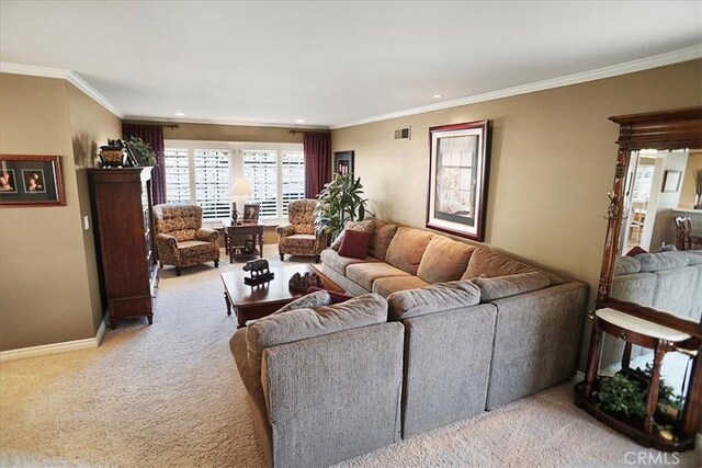 22669 Pamplico Dr, Saugus, CA 91350 - carpeted living area featuring ornamental molding and recessed lighting