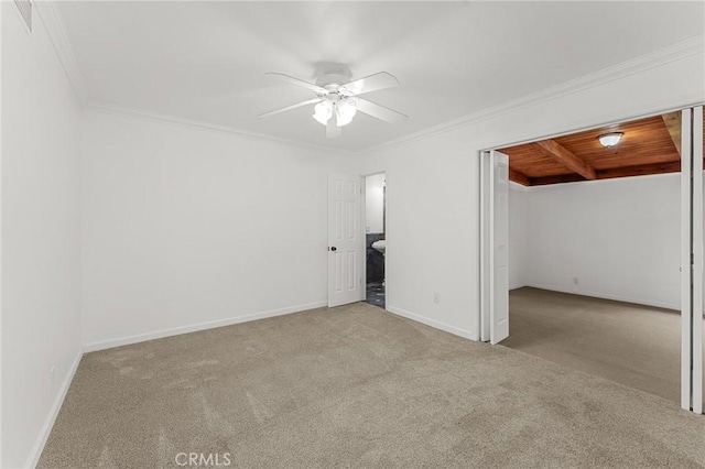 604 Sequoia St, San Bernardino, CA 92407 - unfurnished bedroom featuring carpet floors, ornamental molding, ensuite bathroom, and a ceiling fan