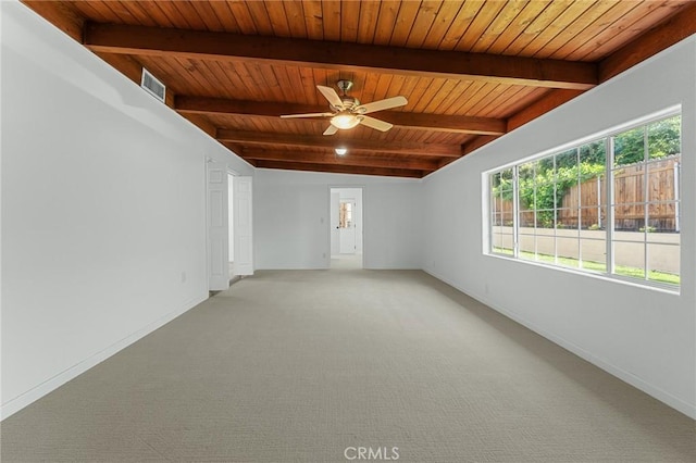 604 Sequoia St, San Bernardino, CA 92407 - spare room featuring wood ceiling, a ceiling fan, and light colored carpet