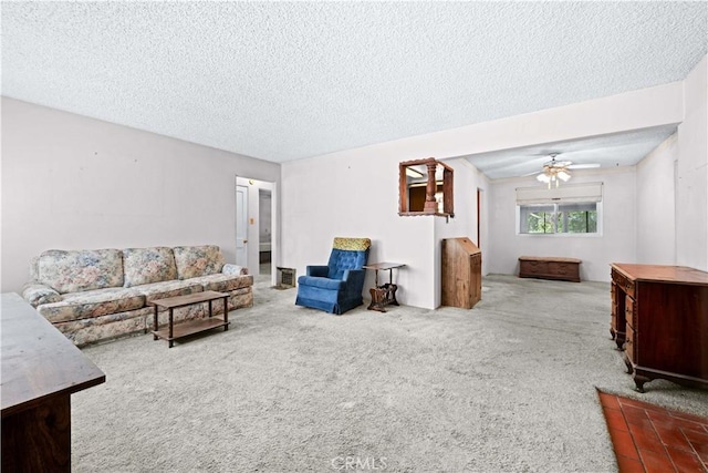 631 N Evergreen St, Burbank, CA 91505 - carpeted living room with a textured ceiling and a ceiling fan