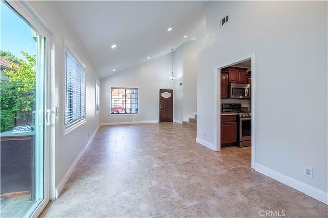 2383 Hampton Ave, Simi Valley, CA 93063 - unfurnished living room with recessed lighting and high vaulted ceiling