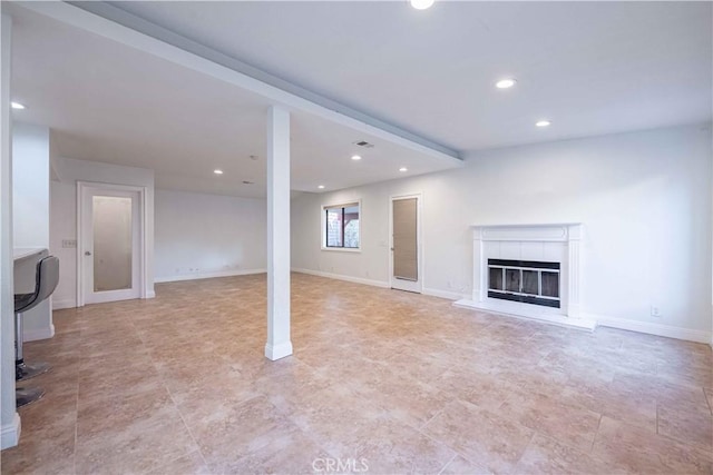 2383 Hampton Ave, Simi Valley, CA 93063 - below grade area with recessed lighting and a tile fireplace