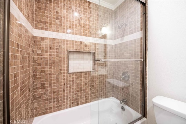 2383 Hampton Ave, Simi Valley, CA 93063 - bathroom featuring combined bath / shower with glass door and ornamental molding