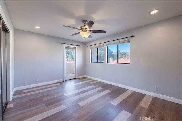 2383 Hampton Ave, Simi Valley, CA 93063 - spare room with wood finished floors, a ceiling fan, and recessed lighting