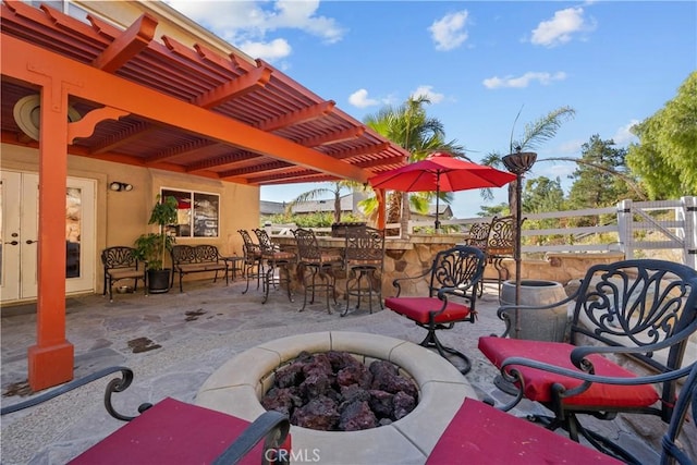 15355 Michael Crest Dr, Canyon Country, CA 91387 - view of patio / terrace featuring an outdoor fire pit and a pergola