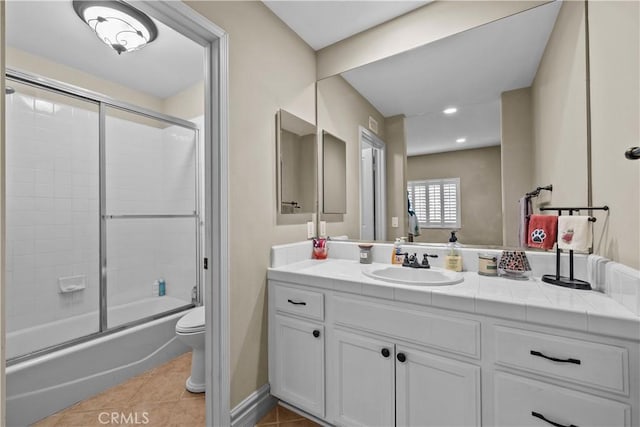 15355 Michael Crest Dr, Canyon Country, CA 91387 - bathroom with vanity, tile patterned flooring, and shower / bath combination with glass door