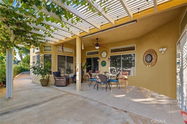2157 Pecan Tree St, Hemet, CA 92545 - view of patio / terrace featuring a ceiling fan, a pergola, and outdoor dining area