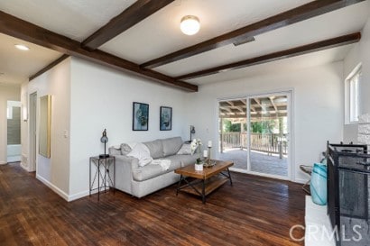 1939 S Broadway, Escondido, CA 92025 - living room featuring wood finished floors, beamed ceiling, and recessed lighting