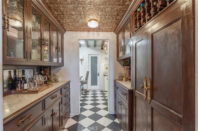 24042 Ingomar St, West Hills, CA 91304 - indoor dry bar with dark flooring and an ornate ceiling