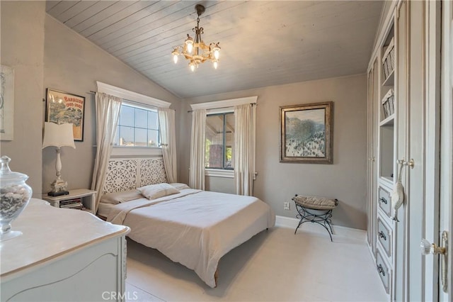 24042 Ingomar St, West Hills, CA 91304 - bedroom featuring a chandelier, lofted ceiling, light carpet, and wood ceiling