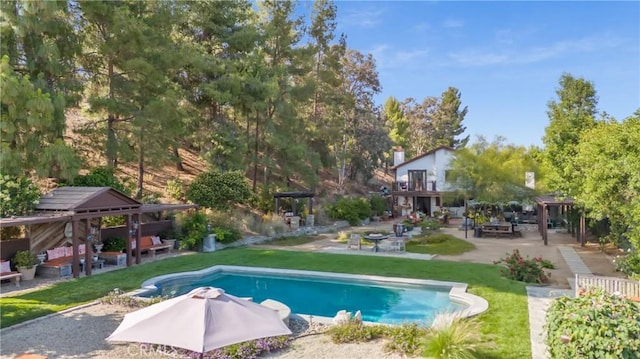 24042 Ingomar St, West Hills, CA 91304 - swimming pool with a gazebo, a patio area, a lawn, and an outdoor living space