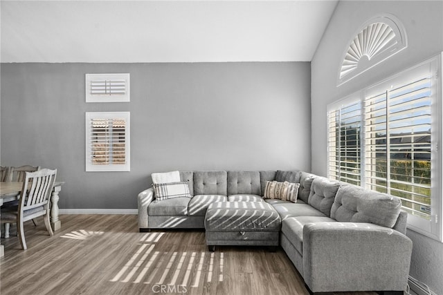 37152 57th St E, Palmdale, CA 93552 - living area featuring wood finished floors and lofted ceiling