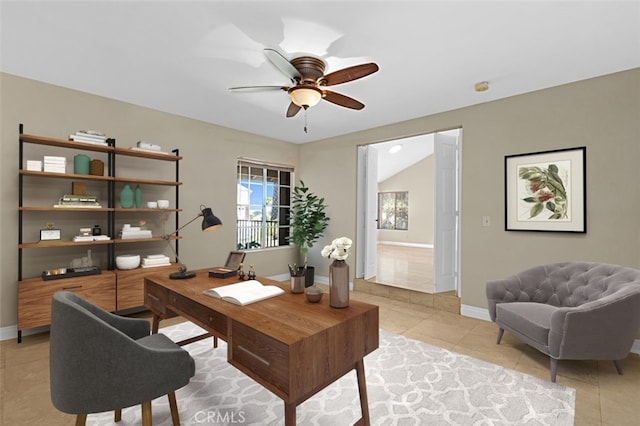 3386 Montagne Way, Thousand Oaks, CA 91362 - office area with a ceiling fan and light tile patterned floors