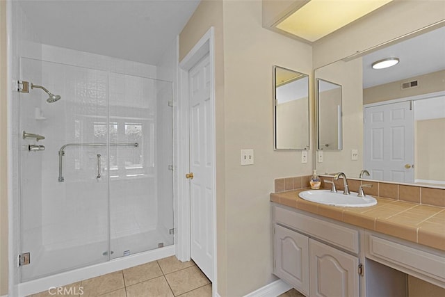3386 Montagne Way, Thousand Oaks, CA 91362 - bathroom with vanity, a stall shower, and tile patterned floors