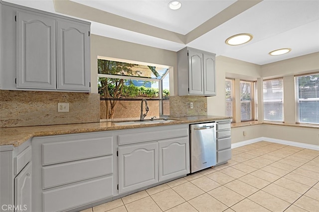 3386 Montagne Way, Thousand Oaks, CA 91362 - kitchen featuring dishwasher, plenty of natural light, decorative backsplash, light tile patterned floors, and recessed lighting