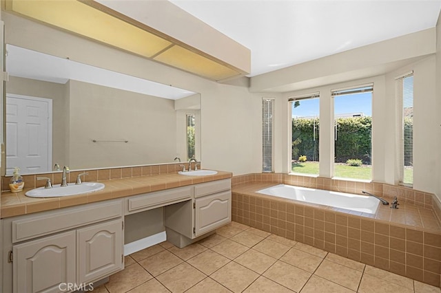 3386 Montagne Way, Thousand Oaks, CA 91362 - bathroom featuring double vanity, a bath, and tile patterned floors