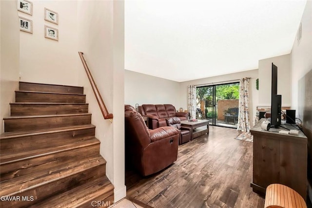 425 W W Ave J5, Unit 36, Lancaster, CA 93534 - living room with wood finished floors and stairway