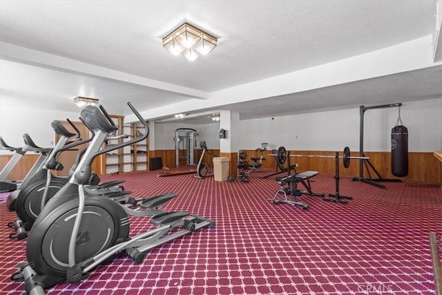 5403 Newcastle Ave Unit 19, Encino, CA 91316 - gym with wood walls, carpet floors, and wainscoting