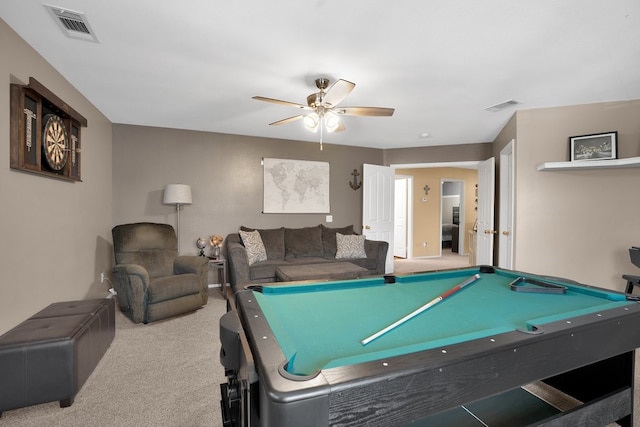 42207 Kimberly Way, Murrieta, CA 92562 - rec room featuring carpet, a ceiling fan, and billiards