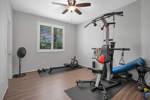 42207 Kimberly Way, Murrieta, CA 92562 - workout area featuring wood finished floors and a ceiling fan