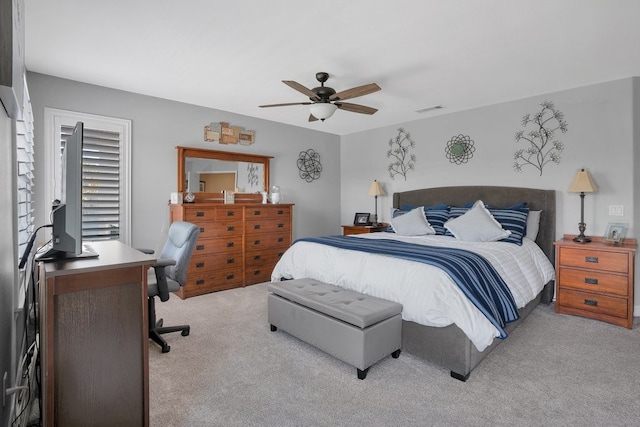 42207 Kimberly Way, Murrieta, CA 92562 - bedroom featuring light colored carpet, an office area, and ceiling fan