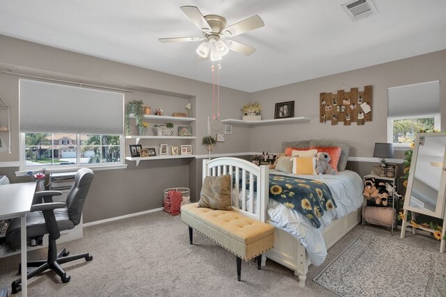 42207 Kimberly Way, Murrieta, CA 92562 - carpeted bedroom with an office area, multiple windows, and a ceiling fan