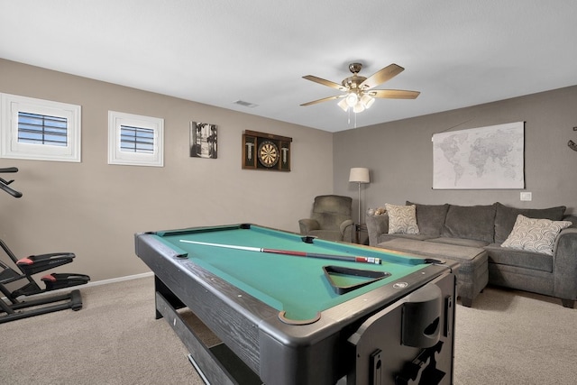 42207 Kimberly Way, Murrieta, CA 92562 - game room with carpet, ceiling fan, and billiards