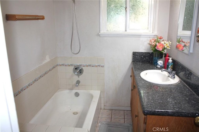 6400 Tournament Dr, Jurupa Valley, CA 92509 - bathroom with vanity,  shower combination, and tile patterned floors