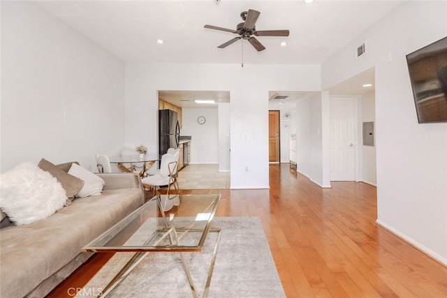 11124 Burbank Blvd Unit 101, North Hollywood, CA 91601 - living room with ceiling fan, light wood-type flooring, and recessed lighting