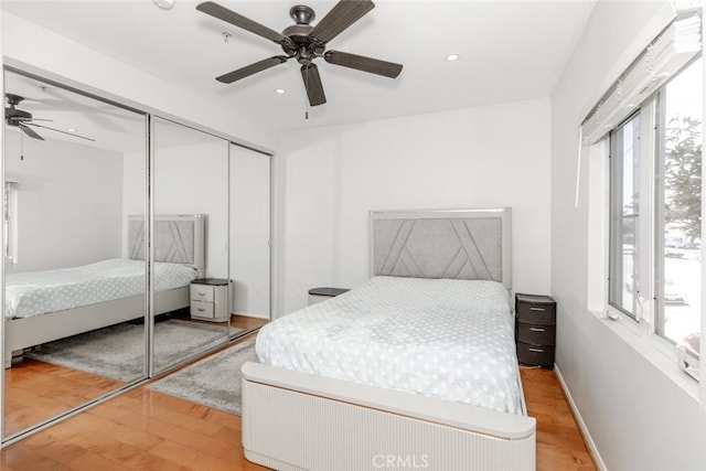 11124 Burbank Blvd Unit 101, North Hollywood, CA 91601 - bedroom with light wood-style floors, a closet, recessed lighting, and ceiling fan