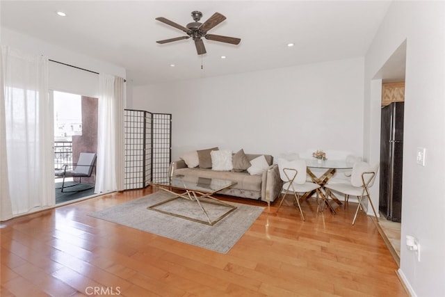 11124 Burbank Blvd Unit 101, North Hollywood, CA 91601 - living area featuring light wood-style flooring, a ceiling fan, and recessed lighting