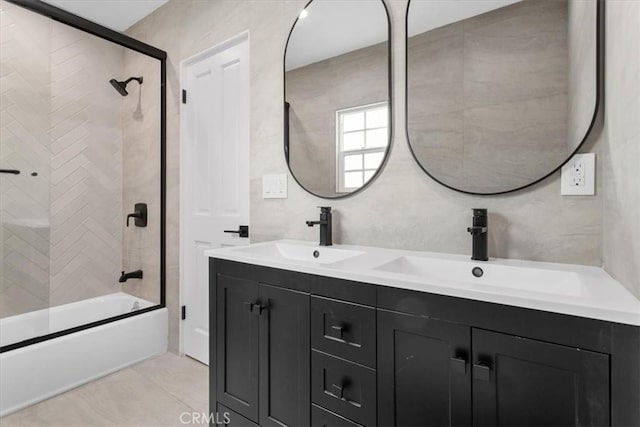 16842 Liggett St, Los Angeles, CA 91343 - full bath with double vanity, shower / bath combination with glass door, and tile patterned flooring