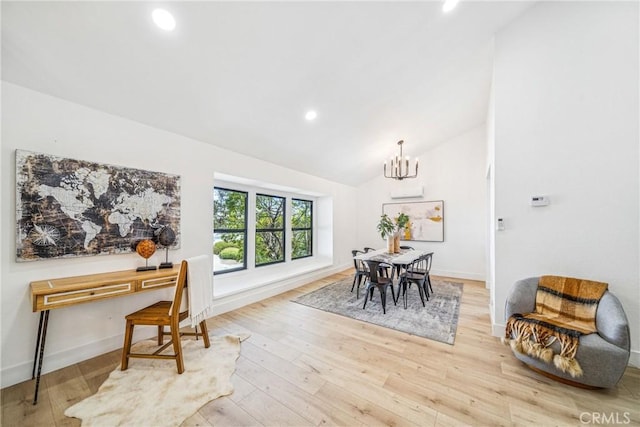 33871 Copper Lantern St, Dana Point, CA 92629 - dining room with a chandelier, recessed lighting, vaulted ceiling, and wood finished floors
