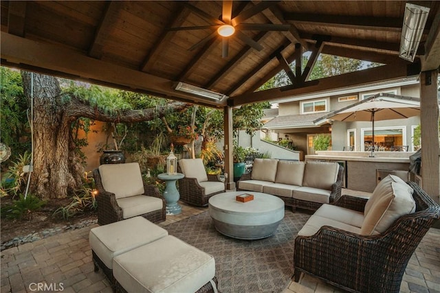 9911 Overhill Dr, North Tustin, CA 92705 - view of patio with a gazebo, ceiling fan, and an outdoor living space
