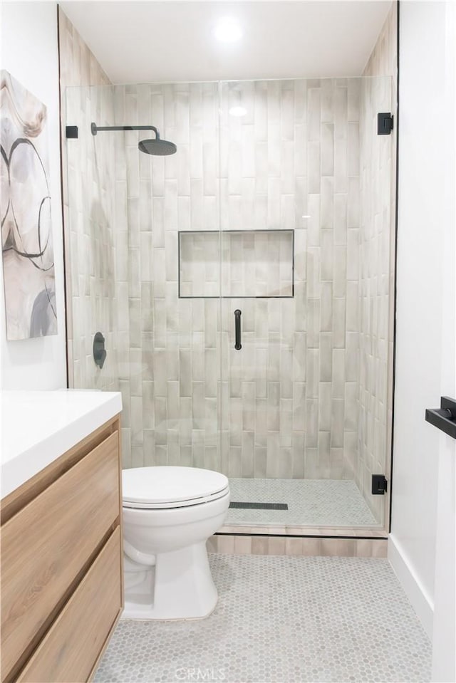 539 Avon Ave, Pasadena, CA 91105 - bathroom with a shower stall, vanity, and tile patterned flooring