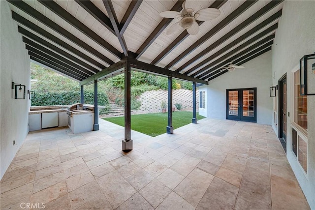 235 Verbena Ln, Brea, CA 92823 - view of patio with french doors, a ceiling fan, and area for grilling