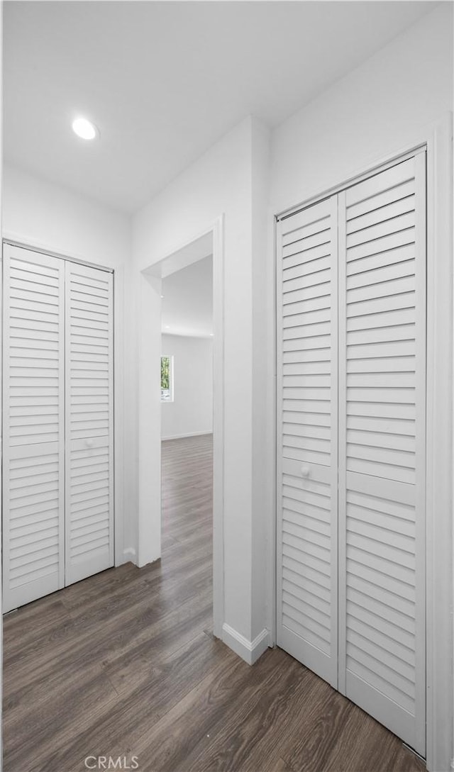 6846 Wystone Ave, Reseda, CA 91335 - hallway featuring dark wood-style floors and recessed lighting