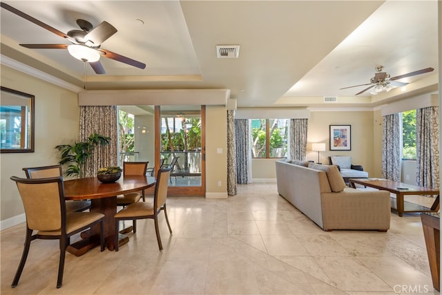 2727 Shell Beach Rd Unit 219, Pismo Beach, CA 93449 - dining room with a raised ceiling, ceiling fan, and light tile patterned floors