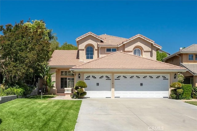 25623 Frost Ln, Stevenson Ranch, CA 91381 - traditional-style house with driveway, a garage, a front lawn, and stucco siding