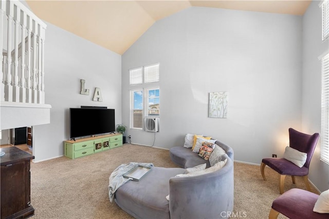 2659 Cold Creek Ave, Rosamond, CA 93560 - living room featuring carpet flooring, high vaulted ceiling, and cooling unit