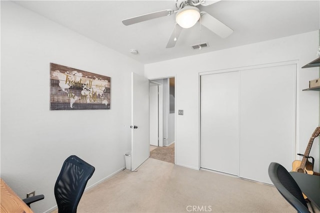 2659 Cold Creek Ave, Rosamond, CA 93560 - home office featuring light carpet and ceiling fan