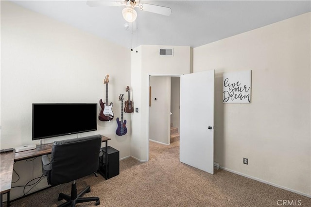 2659 Cold Creek Ave, Rosamond, CA 93560 - carpeted home office with a ceiling fan and baseboards