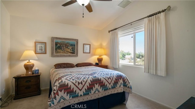 8920 Del Monte Ave, Yucca Valley, CA 92284 - carpeted bedroom with lofted ceiling and a ceiling fan