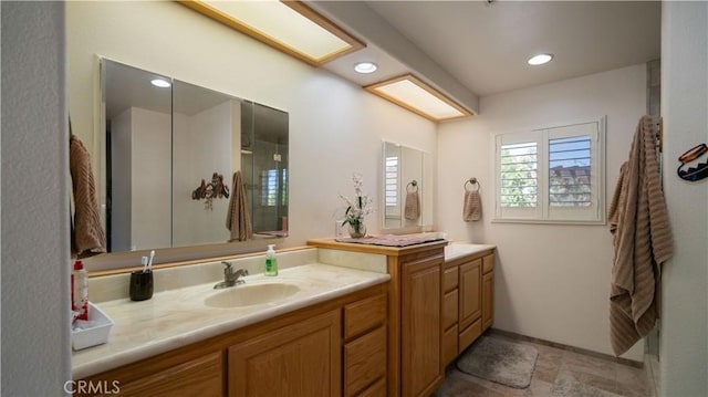 8920 Del Monte Ave, Yucca Valley, CA 92284 - full bath with vanity, recessed lighting, and stone finish floors