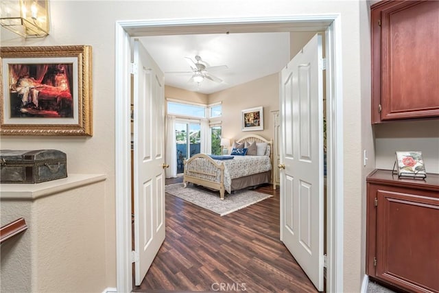 2151 Lyon Ave, Riverside, CA 92503 - bedroom with dark wood-type flooring and a chandelier