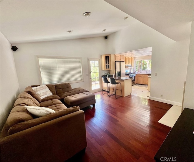 10116 Viking Ave, Northridge, CA 91324 - living room featuring lofted ceiling and wood finished floors