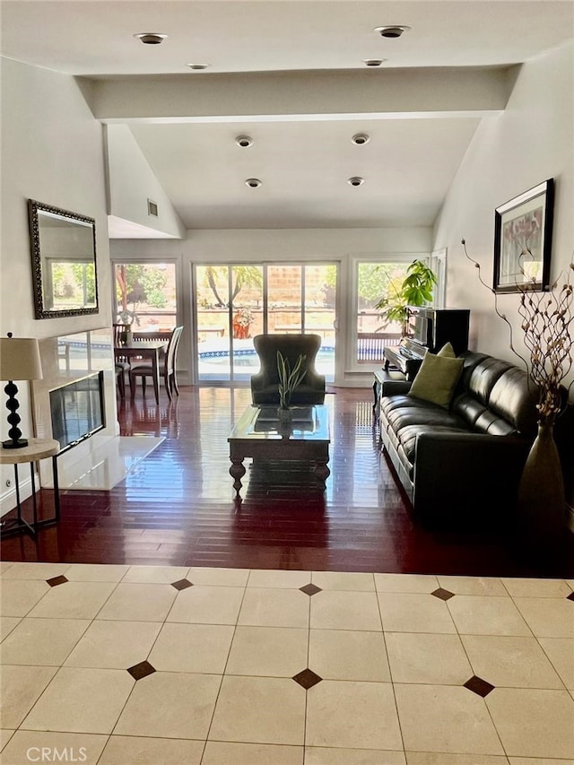 10116 Viking Ave, Northridge, CA 91324 - tiled living area featuring lofted ceiling