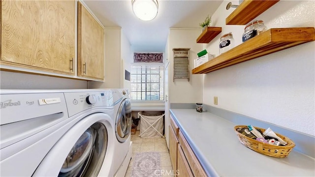 15233 Olive St, Hesperia, CA 92345 - laundry area with cabinet space, washer and clothes dryer, and light tile patterned floors