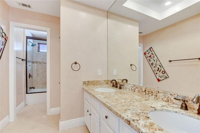 462 Pomello Dr, Claremont, CA 91711 - bathroom featuring double vanity, shower / bath combination with glass door, and tile patterned floors